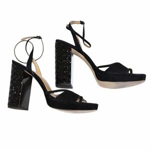 Michael Michael Kors embelished block heel Sandals, black suede leather, sz 8.5